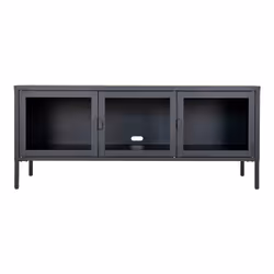 Altobuy - hendra - Meuble tv 3 Portes Verre et Acier Noir - Noir