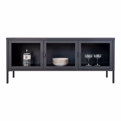 Altobuy - hendra - Meuble tv 3 Portes Verre et Acier Noir - Noir - Vue supplémentaire 4