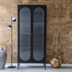 Altobuy - metos - Vitrine 2 Portes Acier Noir et Verre Ondulé - Noir