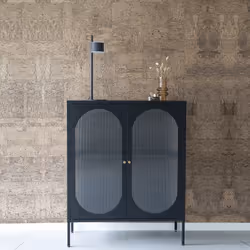 Altobuy - metos - Vitrine Basse 2 Portes Acier Noir et Verre Ondulé - Noir