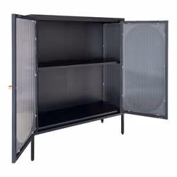 Altobuy - metos - Vitrine Basse 2 Portes Acier Noir et Verre Ondulé - Noir