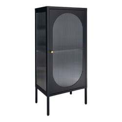 Altobuy - metos - Vitrine Basse 1 Porte Acier Noir et Verre Ondulé - Noir