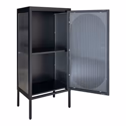Altobuy - metos - Vitrine Basse 1 Porte Acier Noir et Verre Ondulé - Noir