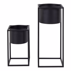 KIUH - Lot de 2 Cache-Pots sur Pieds Métal Noir