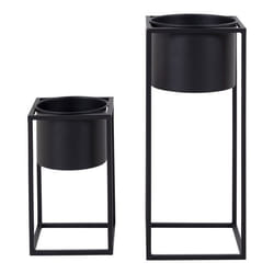 KIUH - Lot de 2 Cache-Pots sur Pieds Métal Noir