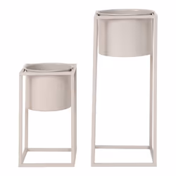 KIUH - Lot de 2 Cache-Pots sur Pieds Métal Greige