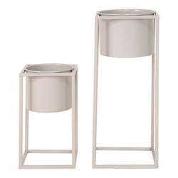 KIUH - Lot de 2 Cache-Pots sur Pieds Métal Greige