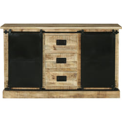 Altobuy - sumatra - Buffet 2 Portes 3 Tiroirs Manguier et Métal Noir - Marron foncé