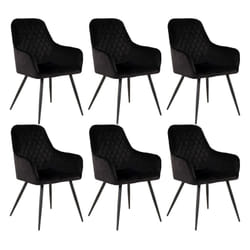 VIBY - Lot de 6 Fauteuils Velours Noir et Piétement Acier Noir