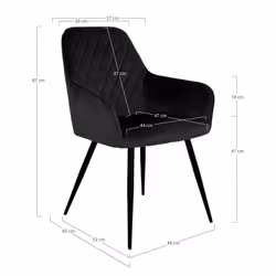 VIBY - Lot de 6 Fauteuils Velours Noir et Piétement Acier Noir - Vue supplémentaire 6