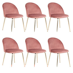 Meyrin - Lot de 6 Chaises Velours Rose et Pieds Métal Doré - Rose