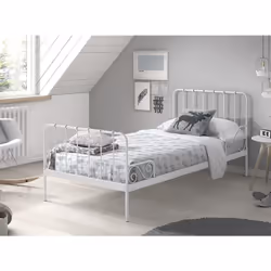 ORNAM - Lit à Barreaux 90x200cm Métal Poudré Blanc