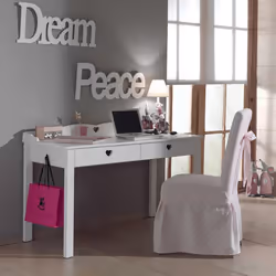 Altobuy - milady - Bureau 2 Tiroirs Blanc Poignées Coeurs Ajourées