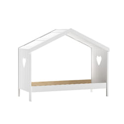 MILADY - Lit Cabane Ouvert 90x200cm Blanc Motifs Coeurs Ajourés