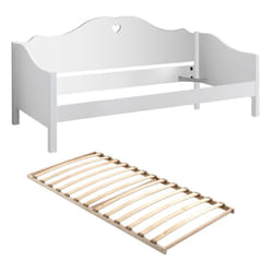 Milady - Lit Banquette 90x200cm Motifs Coeurs avec Sommier - Blanc