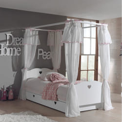 Altobuy - milady - Lit à Baldaquin 90x200cm Complet + Sommier - Blanc