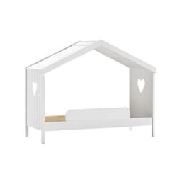 Milady - Lit Cabane Ouvert 90x200cm avec Barrière de Lit - Blanc