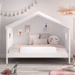 Milady - Lit Cabane Ouvert 90x200cm avec Barrière de Lit - Blanc