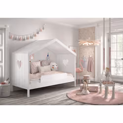 Milady - Lit Cabane Ouvert 90x200cm avec Barrière de Lit - Blanc