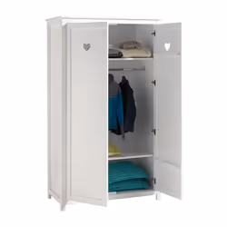 Milady - Armoire 2 Portes Blanche Motifs Coeurs Ajourés - Blanc