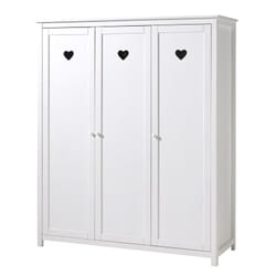 Milady - Armoire 3 Portes Blanche Motifs Coeurs Ajourés - Blanc
