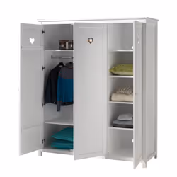 Milady - Armoire 3 Portes Blanche Motifs Coeurs Ajourés - Blanc