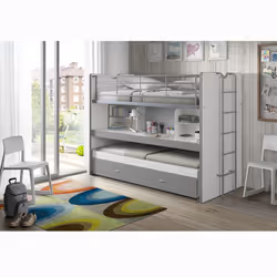 Baymax - Lits Superposés Gigognes 90x200cm Gris + Bureau Coulissant - Gris