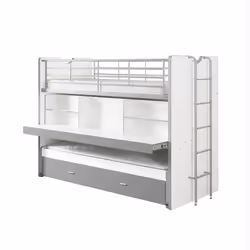 Baymax - Lits Superposés Gigognes 90x200cm Gris + Bureau Coulissant - Gris