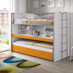 Baymax - Lits Superposés Gigognes 90x200cm Jaune + Bureau Coulissant - Jaune
