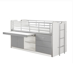 BAYMAX - Lit Combiné 90x200cm Gris avec Bureau Coulissant