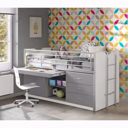 BAYMAX - Lit Combiné 90x200cm Gris avec Bureau Coulissant