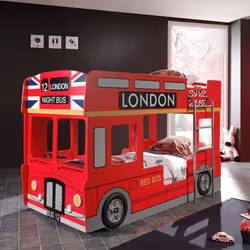 SOHO - Lits Superposés 90x200cm Style Bus Londres avec Leds