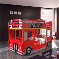 SOHO - Lits Superposés 90x200cm Bus Londres avec Leds + Matelas