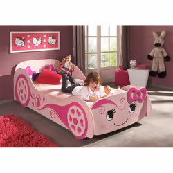 Lovely - Lit Voiture 90x200cm Rose Motifs Coeurs + Matelas - Rose
