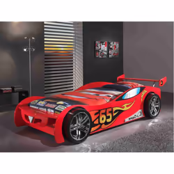 Turbo - Lit Voiture Racing 90x200cm Motifs Flammes + Matelas - Rouge