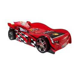 Turbo - Lit Voiture de Course 90x200cm Rouge et Damier - Rouge