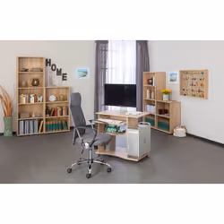 List - Meuble Informatique sur Roulettes Aspect Bois - Marron clair