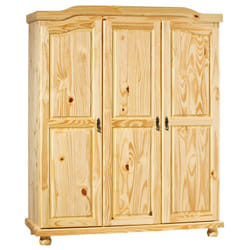 Oliver - Armoire 3 Portes + Penderie Bois Massif Naturel - Naturel