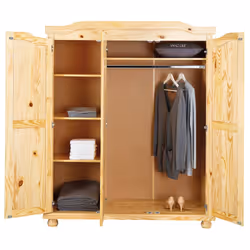 Oliver - Armoire 3 Portes + Penderie Bois Massif Naturel - Naturel - Vue supplémentaire 3
