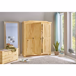 Oliver - Armoire 3 Portes + Penderie Bois Massif Naturel - Naturel - Vue supplémentaire 4
