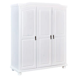 Sydney - Armoire 3 Portes + Penderie Bois Massif Vernis Blanc - Blanc