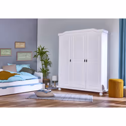Sydney - Armoire 3 Portes + Penderie Bois Massif Vernis Blanc - Blanc