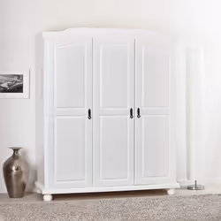 Sydney - Armoire 3 Portes + Penderie Bois Massif Vernis Blanc - Blanc
