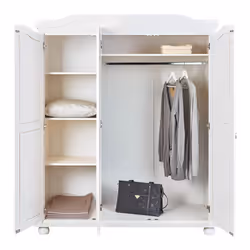 Sydney - Armoire 3 Portes + Penderie Bois Massif Vernis Blanc - Blanc - Vue supplémentaire 4