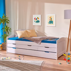 Sydney - Lit Gigogne 90x200cm + 3 Tiroirs Bois Massif Vernis Blanc - Blanc