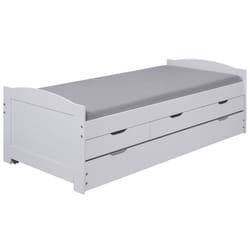 Sydney - Lit Gigogne 90x190cm + 3 Tiroirs Bois Massif Vernis Blanc - Blanc