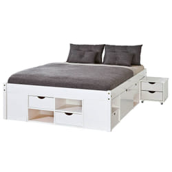 Alaska - Lit 140x190cm multi-rangement Vernis Blanc - Blanc
