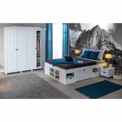 Alaska - Lit 140x190cm multi-rangement Vernis Blanc - Blanc