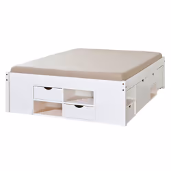 Alaska - Lit 140x190cm multi-rangement Vernis Blanc - Blanc