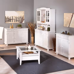 Altobuy - laurie - Buffet Vaisselier 5 Portes 3 Tiroirs Bois Massif Vernis Blanc - Blanc